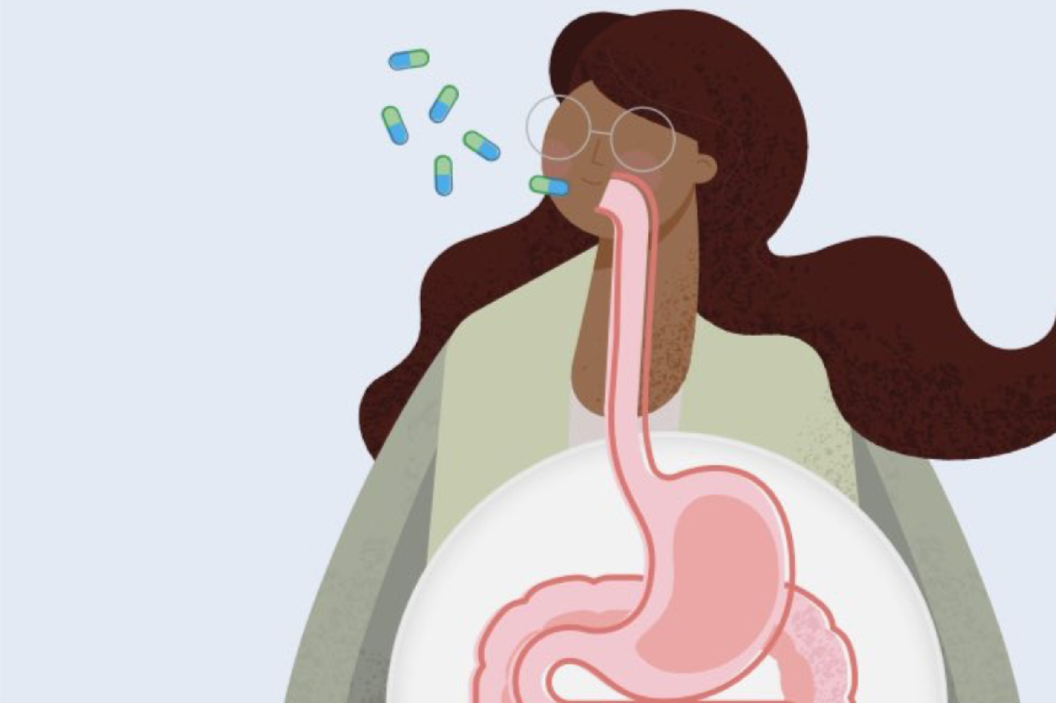 Digital-looking image of a person taking a pill